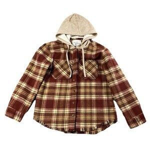 Wallflower Womens Button Up Hooded Shacket M Long Sleeve  Wool Blended